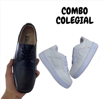 Combo Colegial Tenis blancos y zapatos