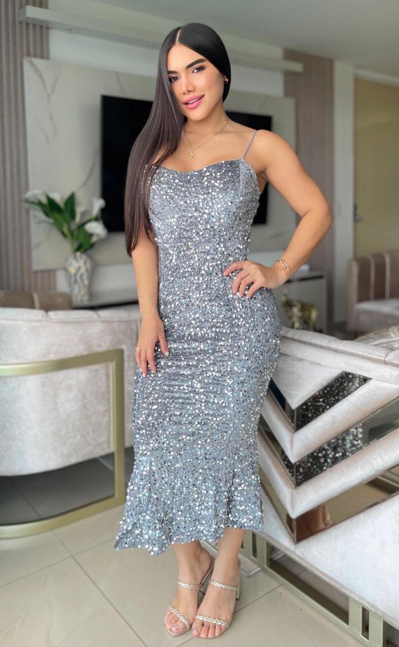 Vestido fiesta pana con lentejuelas